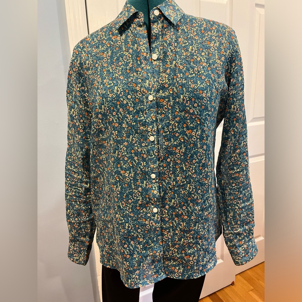 Teal floral Trovata Birds of Paradis button-down shirt